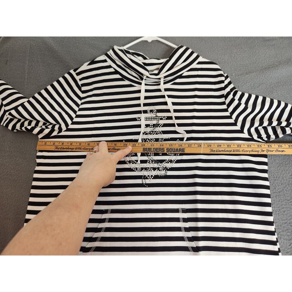 Quacker Factory Nautical Tunic Top Womens XL Black White Sequins Anchor Beach - Picture 5 of 9